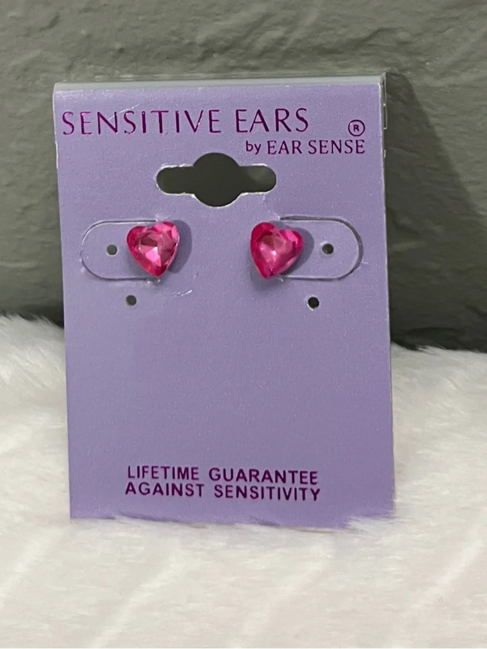 Pink‎ Crystal Heart Stud Earrings by Ear Sense sensitive ears studs